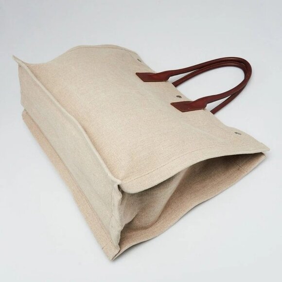 Yves Saint Laurent Natural Linen And Leather Rive Gauche Tote Bag - Picture 3 of 9